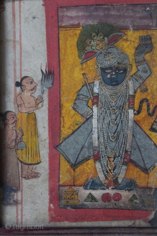 Miniature Painting of Shrinath Ji from Nathwara,Rajasthan India.Its Size is 14cmX20cm.(DSC00540).                      