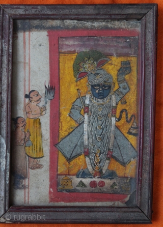 Miniature Painting of Shrinath Ji from Nathwara,Rajasthan India.Its Size is 14cmX20cm.(DSC00540).                      