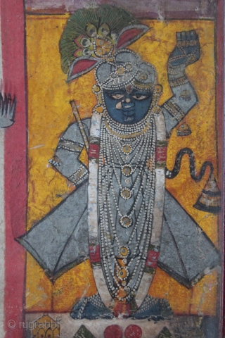 Miniature Painting of Shrinath Ji from Nathwara,Rajasthan India.Its Size is 14cmX20cm.(DSC00540).                      