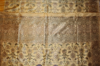 Old Real Zari Cream Sari From Varanasi India.Sari in Cream by pure Silk Fabric. Muga or Golden coloured raw silk is used instead of zari threads.Commonly descriptive names are Bel (Trellis),Buti (Flower  ...