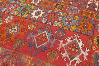 Rabat carpet of very unusual large size, Morocco, late 19th / early 20th century, 500 x 250 cm (16' 4'' x 8' 2''). Fair condition according to age with areas of low  ...