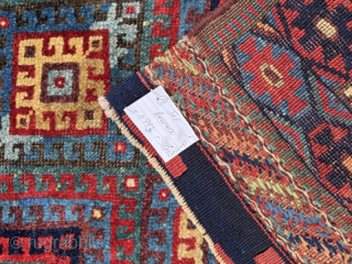 Late 19th century Jaf bag.Great condition, full pile, saturated natural colours.
0.68m by 0.64m
Contact gene@heritage-antique-rugs.com for more pics, price etc.