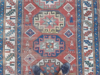 Late 19th century kazak longrug, worn but fun
2.60m by 1.35m                       