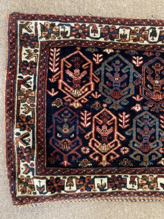 Large Afshar saddle bag, c.1900, with unusual design. Very good condition.
79cm by 50cm

 Visit www.heritage-antique-rugs.com for more images and price             
