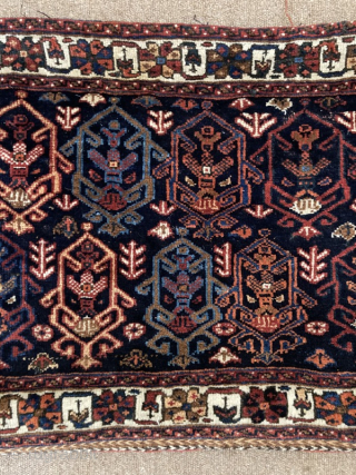 Large Afshar saddle bag, c.1900, with unusual design. Very good condition.
79cm by 50cm

 Visit www.heritage-antique-rugs.com for more images and price             