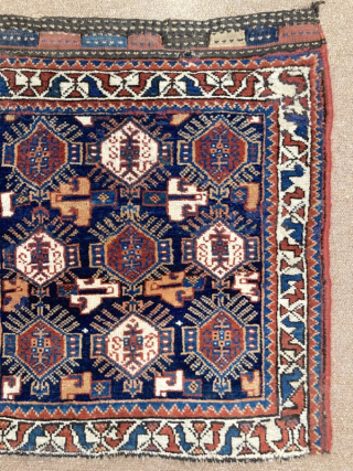 Early 20th century Kamseh bagface. Good colours, full pile, but missing the bottom outer border.
www.heritage-antique-rugs.com for more images and price or email me at gene@heritage-antique-rugs.com        