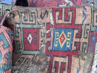 19th century Malatya area yuruk/kurd fragment, fully conserved.
Thick glossy wool in a fantastic range of saturated colours
39in wide by 57in long            