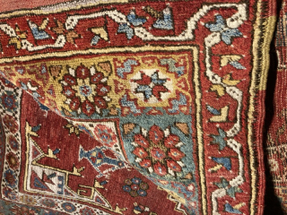 In stunning condition, this mid 19th century rug from the Meanderes Valley region retains it’s kelim ends and is in full pile. There has been some professional restoration in one or two  ...