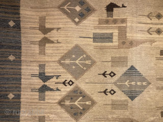 Swedish(?)mid 20th century flatweave.
8ft by 5ft 6in
Note areas of old repair, so inexpensive...
email me at gene@heritage-antique-rugs.com                 