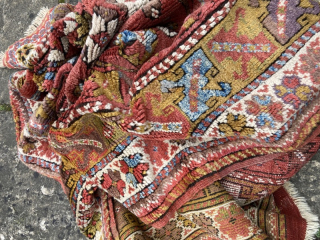 Late 19th century Anatolian village rug, full lush pile, subtle nuanced colours
121cm by 128cm
some minor restoration and well-done old repairs  

Contact gene@heritage-antique-rugs.com for more pics, price etc.     
