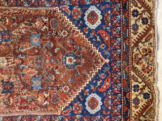 Early 19th centuey Kula rug fragment, missing outer border. Full of old repair.
1.60m by 1.15m
Contact gene@heritage-antique-rugs.com                 