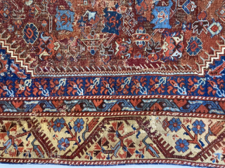 Early 19th centuey Kula rug fragment, missing outer border. Full of old repair.
1.60m by 1.15m
Contact gene@heritage-antique-rugs.com                 