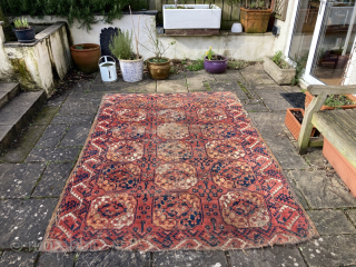 Late 18th early 19th century Ersari carpet, in very distressed condition.
2.52m by 1.76m
email me at gene@heritage-antique-rugs.com for more images              
