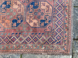 Early 20th century Ersari carpet in good condition, generally low pile, but useable on the floor.
2.72m by 2.26m
contact gene@heritage-antique-rugs.com              