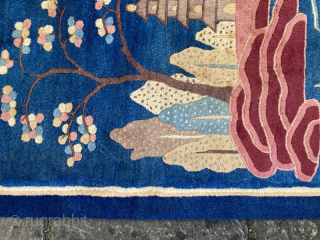 Bright and cheery Pao-tao pictorial rug, mid 20th century.
Great condition.1.45m x 0.95m
Contact gene@heritage-antique-rugs.com for more pics, price etc.               