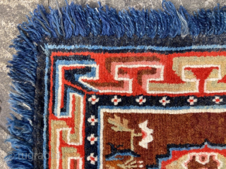 Late 19th century Tibetan meditation mat  69cm by 70cm
Vibrant colours and strong graphic design

Contact gene@heritage-antique-rugs.com for more price etc.             