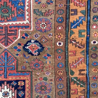 19th century N.W.Persian rug, probably Kurdish/Sauj Bulag
2.17m by 1.36m. Some minor damage needs attention, but full pile and good colours.

www.heritage-antique-rugs.com 
email me at gene@heritage-antique-rugs.com or genedunford@gmail.com
       