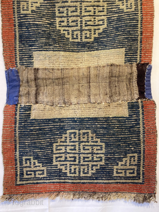 Antique Tibetan child's saddle rug
0.72m by 0.51m

Contact gene@heritage-antique-rugs.com for more pics, price etc.                    