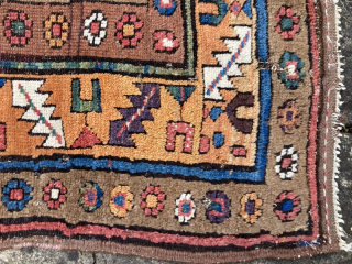 19th century N.W.Persian rug, probably Kurdish/Sauj Bulag
2.17m by 1.36m. Some minor damage needs attention, but full pile and good colours.

www.heritage-antique-rugs.com 
email me at gene@heritage-antique-rugs.com or genedunford@gmail.com
       