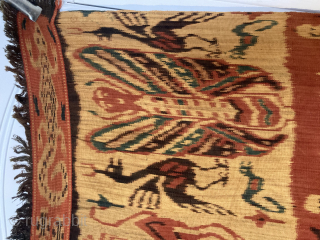 Large and graphicaly striking Sumba hinngi shawl. Good condition
318cm by 113cm
Contact gene@heritage-antique-rugs.com for more pics, price etc.                