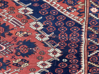 Bijou-like 19th century Kis-Bergama wedding rug. Good colours and reasonable condition, but note tension crease repair in the centre.
107cm by 110cm
Contact gene@heritage-antique-rugs.com for more pics, price etc.      