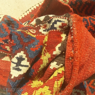 Antique S.E.Anatolian kelim grain bag.Good saturated colours, crisp design
Great colours, could do with a clean.
Old village repairs visible
21in by 40in             