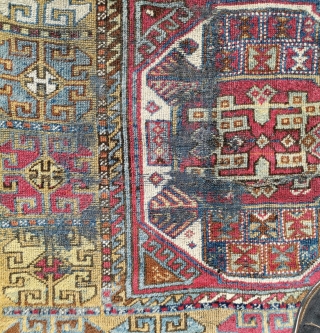 Late 19th century Yuruk rug, in need of restoration. Several areas of wear to the foundation, but good pile elsewhere and a gorgeous range of pastel colours
80in by 43in    