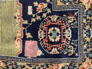 Early 20th century Tibetan saddle rug in good condition for its age.
1.29m by 0.62m
Contact gene@heritage-antique-rugs.com for more pics, price etc.             