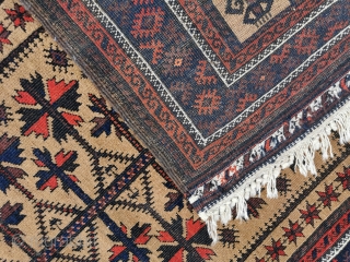 Antique Belouch prayer rug, in good condition, some black wool corrosion.
60in by 33in                    