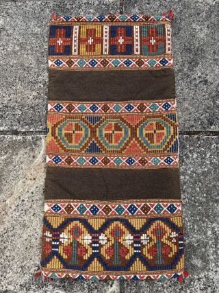 19th century rollakan. The back is as interesting as the front. Good colours, great condition. 1.07m by 0.53m
Contact gene@heritage-antique-rugs.com for more pics, price etc.