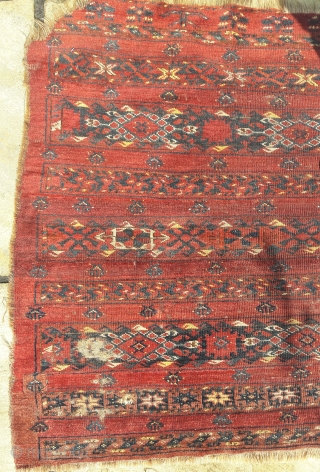 Late 19th century Ersari chuval, soft wool, good colors, but very distressed
90cm by 190cm                   