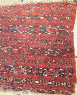 Late 19th century Ersari chuval, soft wool, good colors, but very distressed
90cm by 190cm                   