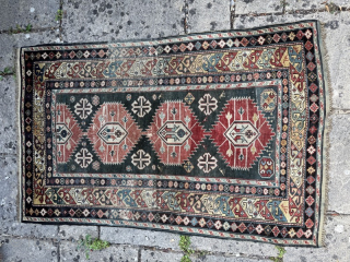 Early 20th century Shirvan, a little distressed but fit for the floor
1.58m by 1.20m
Contact gene@heritage-antique-rugs.com for more pics, price etc 
WhatsApp +44 (0)7803341863
          