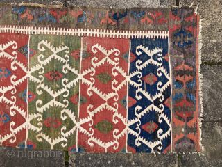 Early 19th century central Anatolian kelim half, in two matching pieces.
One 140cm by 80cm, the other 124cm by 80cm
Distressed condition, but still beautiful.

Contact gene@heritage-antique-rugs.com for more pics
      