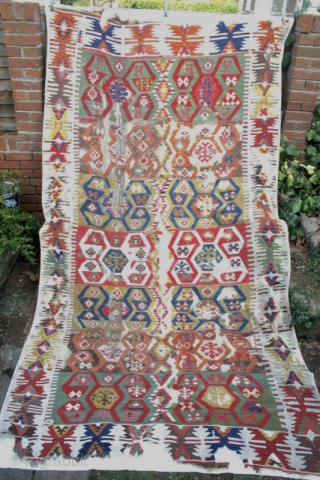 18th century Anatolian kelim, mounted, 11ft by 6ft
A gorgeous range of soft colours.

Contact gene@heritage-antique-rugs.com for more pics                