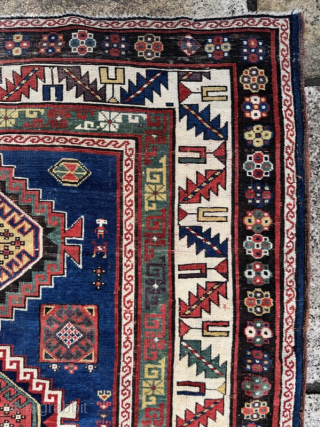 Classic kazak longrug, good colours, strong graphics, some areas of wear and corrosion to the black pile.
2.47m by 1.36m
Contact gene@heritage-antique-rugs.com for more pics, price etc
WhatsApp +44 (0)7803341863
