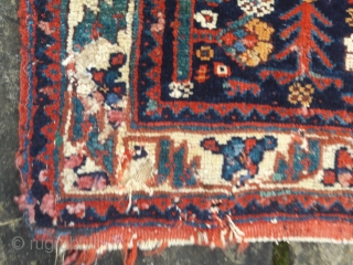 Pair of large late 19th century Afshar bags, in distressed condition, with good saturated colours, and long lustrous pile.
32in by 27in            