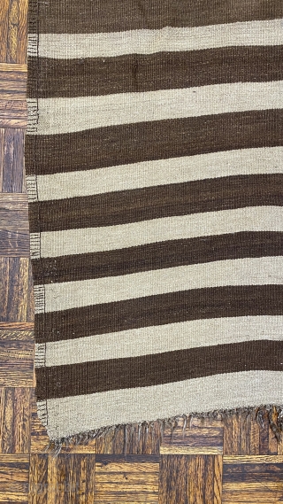 5’6 x 12’0. Persian Flatweave, brown and white stripes (natural wool colors)                     