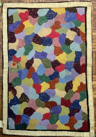 2’0 x 3’0 American  Hooked Rug with jute foundation, abstract arrangement of biomorphic 
shapes, vibrant color                