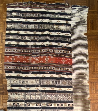 Burkina Faso/ Malian Textile ca. 1900; 3’10” x 13’6” / 117 x 407 cm; composed of 5 bands, all sewn together, four strips of geometric shapes and stripes, and a fifth, of  ...