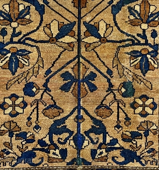 Hamadan Rug, ca. 1900 3’6” x 6’ / 107 x 183 cm.

Magnificently proportioned plant-forms, scrollwork, in

indigo, dark green, dark ivory, and pale brown on a tan

field.  Elegant long “s” shapes in  ...