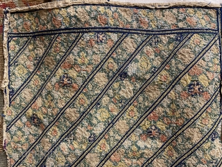 Jileh Per-sian, Jilleh Perzan textile, 13x17” / 33 x 43 cm

Irregularly shaped, but reasonably complete Yazd /Zoroastrian textile, most likely meant for clothing, 

decorated with floral meander within diagonal stripes. Wear commensurate  ...