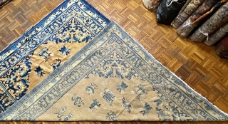 Mid 19th Century Ningshia Carpet, 6’9” x 9’3”

Floral medallion inhabits the center of a honey-yellow ground field, floral scrollwork and blossoms 

arrangements in the spandrels.  Traditional symbols and decorative elements, well  ...
