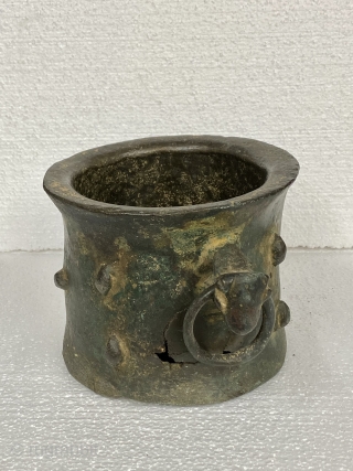 Seljuk Turkish Bronze Mortar, 12th Century BCE, 

Height 5 3/4” / 14.6 cm

Width (rim) 6 3/4” / 17.1 cm

Opening 5 1/4” / 13.3 cm

Base 6 5/8” / 16.8 cm

Dark brown patina, with  ...