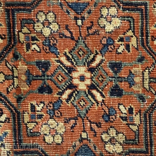 Triclinium carpet, Northwest Per-sain, ca.1880; 8’5” x 11’9” / 257 x 358 cm.

Rare, smaller-sized Triclinium, with four sections. The central section with a variant of the Herati pattern on

an indigo ground; the  ...