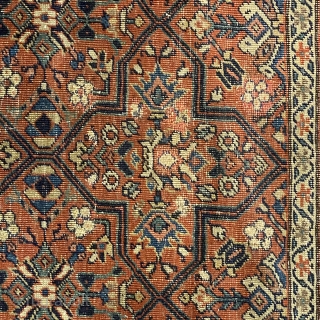 Triclinium carpet, Northwest Per-sain, ca.1880; 8’5” x 11’9” / 257 x 358 cm.

Rare, smaller-sized Triclinium, with four sections. The central section with a variant of the Herati pattern on

an indigo ground; the  ...