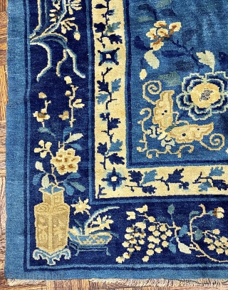 Antique Peking Chinese Carpet, ca.1900; 8’4” x 9’9” / 254 x 297 cm

Medium blue ground with a charming image of a cat stalking a butterfly within a medallion. Further well 

proportioned butterflies  ...