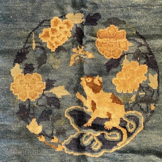 Antique Peking Chinese Carpet, ca.1900; 8’4” x 9’9” / 254 x 297 cm

Medium blue ground with a charming image of a cat stalking a butterfly within a medallion. Further well 

proportioned butterflies  ...