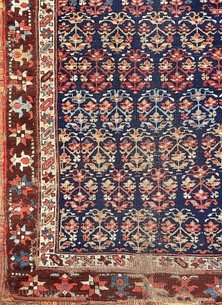 Antique Kurdish Runner Fragment, ca 1850; 3’5” x 9’5” / 104 x 287 cm

113-inch long fragment of an indigo ground Kurdish runner with a beautifully drawn rendering of

oft seen floral ovoid with  ...