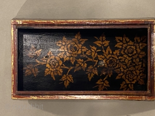 Antique Burmese Wooden Lacquer Box, ca. 16th - 19th Century CE; 

Length: 13 1/4” // 34 cm; Width: 8” // 20 cm; Height: 6 1/8” // 16 cm

Roughly a trapezoidal pyramid, the  ...